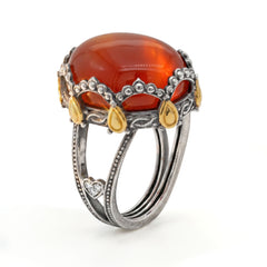 Princess Tiara Carnelian Aged Silver Gold Ring