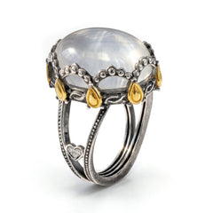 Princess Tiara Moonstone Aged Silver Gold Ring