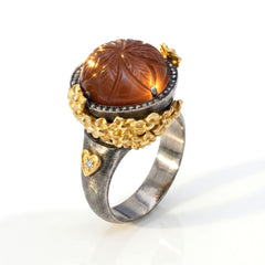 Rose Garden Carved Brown Moonstone Ring