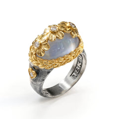 Beginnings Grey Moonstone Floral Ring