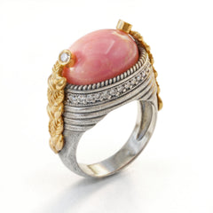 Beginnings Pink Opal Diamond Aged Silver Gold Ring