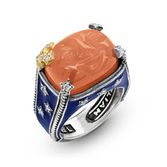 MAN ON THE MOON PEACH MOONSTONE BLUE ENAMEL DIAMOND RING