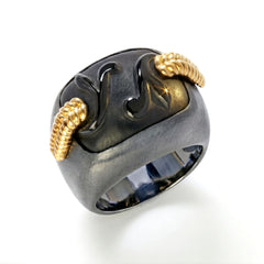 Aged Silver & 18K Gold Frosted Onyx Statement Ring