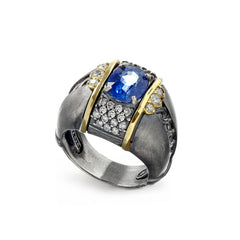 AGED SILVER 18K GOLD DIAMOND KYANITE RING