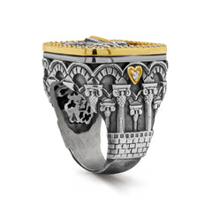 EREBUNI AGED SILVER 18K GOLD DIAMOND MENS RING