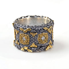 Olive Leaf Aged Silver Diamond Cigar Band