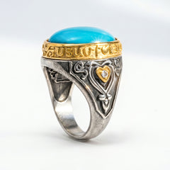 Aged Silver & 18K Gold Sleeping Beauty Turquoise Ring