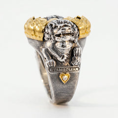 Buddha Aged Silver & 18K Gold Men's Ring