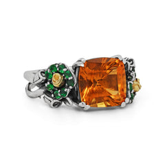 BLOSSOM CITRINE TSAVORITE AGED SILVER 18K GOLD FLORAL RING
