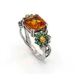 Blossom Aged Silver & 18K Gold Citrine Tsavorite Ring
