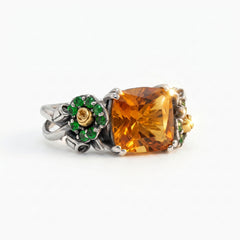 Blossom Aged Silver & 18K Gold Citrine Tsavorite Ring