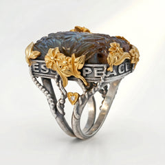 Peace Love Happiness Carved Labradorite Ring